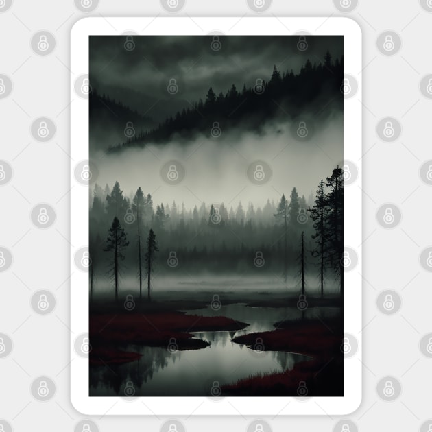 Spooky Bog with Red Grass Sticker by CursedContent